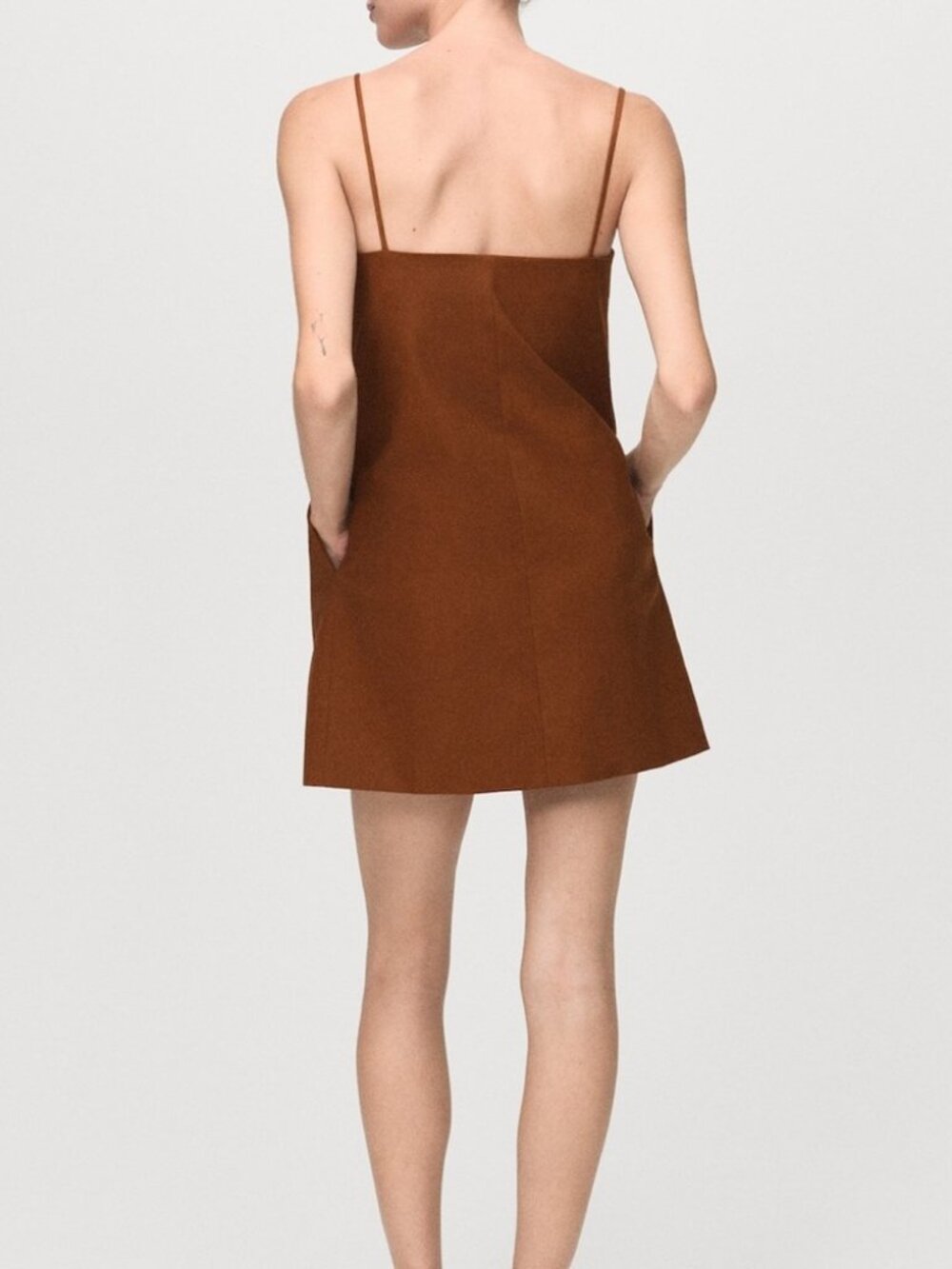 Mango Rust-Brown Spaghetti Strap Mini Dress with Front Bow Size XS - Picture 2 of 2